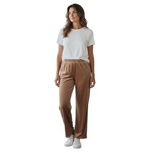 Isaac Mizrahi Live! Beige Velvet Straight Leg Pull On Pants Women's Size XL New